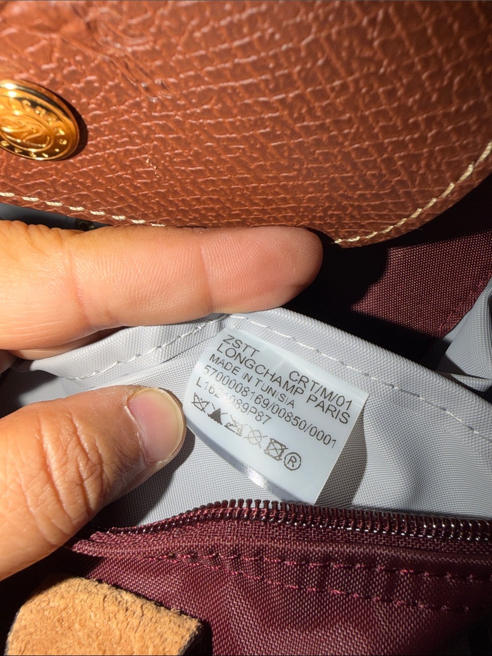 Longchamp Le Pliage Burgundy Tote with Brown Leather Trim - Picture 5 of 5